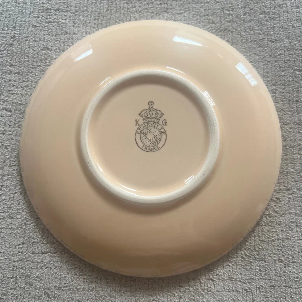 Vintage K&G Luneville France Ceramic Saucer Blue Speckled Rim 6.25in
